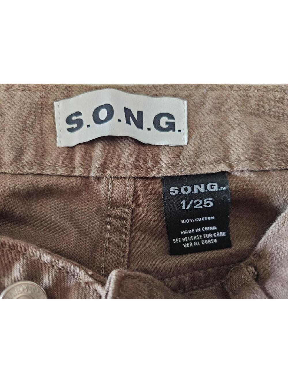 Women's S.O.N.G Cargo Denim Pants Brown Straight Leg Size 1 / 25 Pockets Zip Fly - Picture 2 of 15